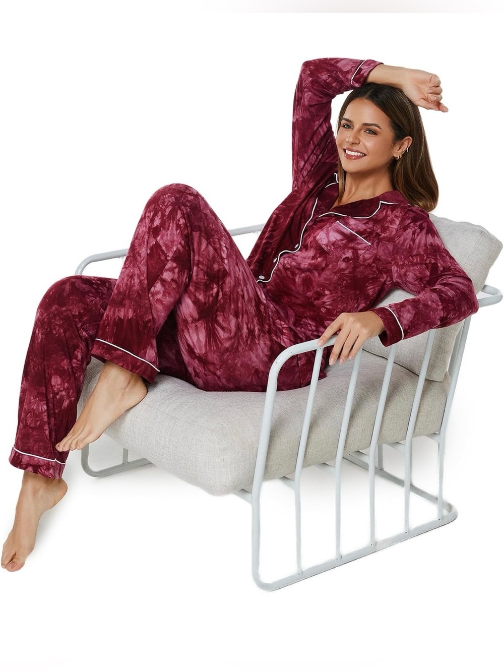 Modal Tie-Dye Pajama Set in Burgundy, XL, NWT - Picture 4 of 9